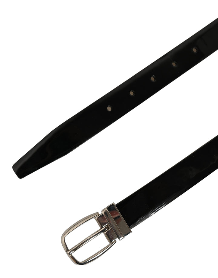Dolce &amp; Gabbana Black Classic Leather Silver Tone Buckle Belt