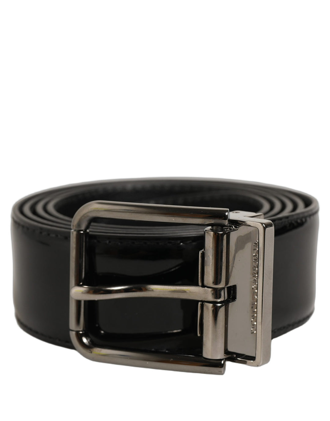 Dolce &amp; Gabbana Black Patent Leather Silver Metal Buckle Belt