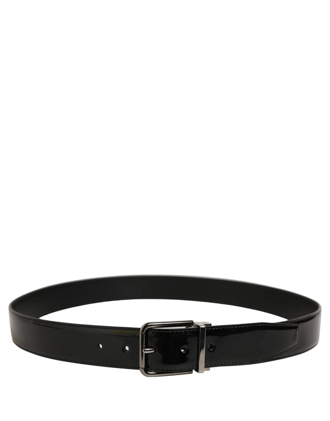 Dolce &amp; Gabbana Black Patent Leather Silver Metal Buckle Belt