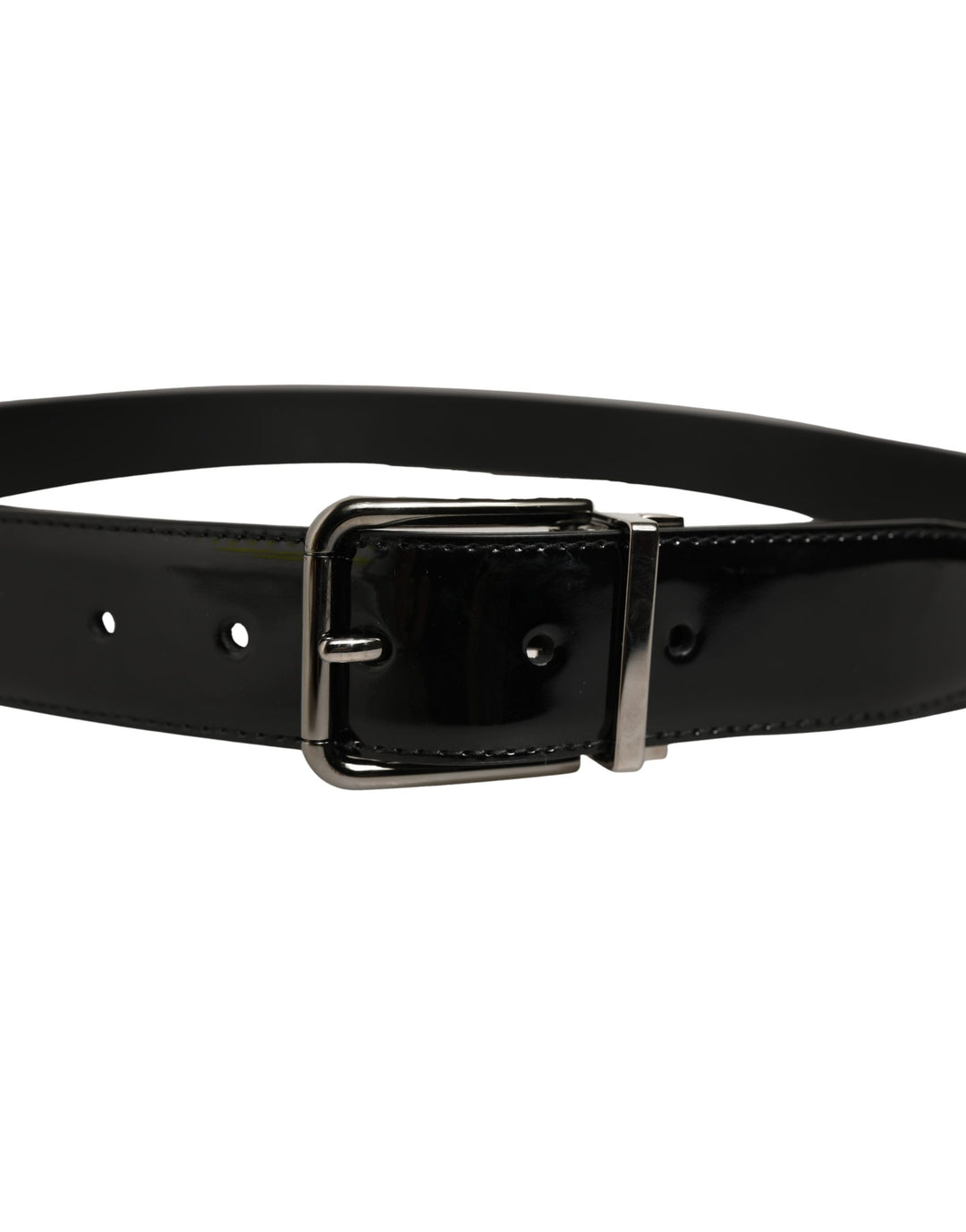 Dolce &amp; Gabbana Black Patent Leather Silver Metal Buckle Belt