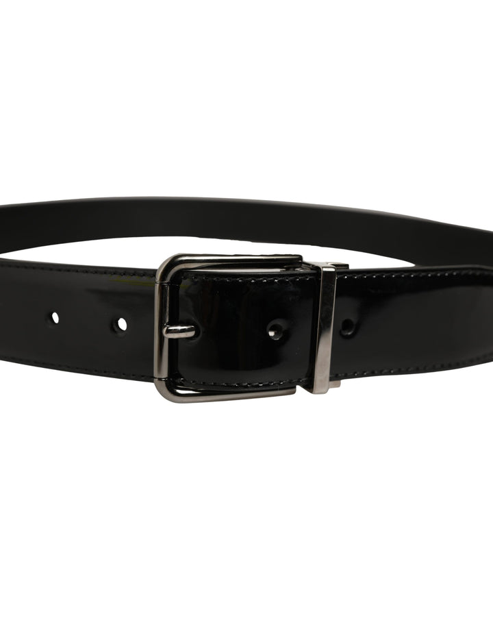 Dolce &amp; Gabbana Black Patent Leather Silver Metal Buckle Belt