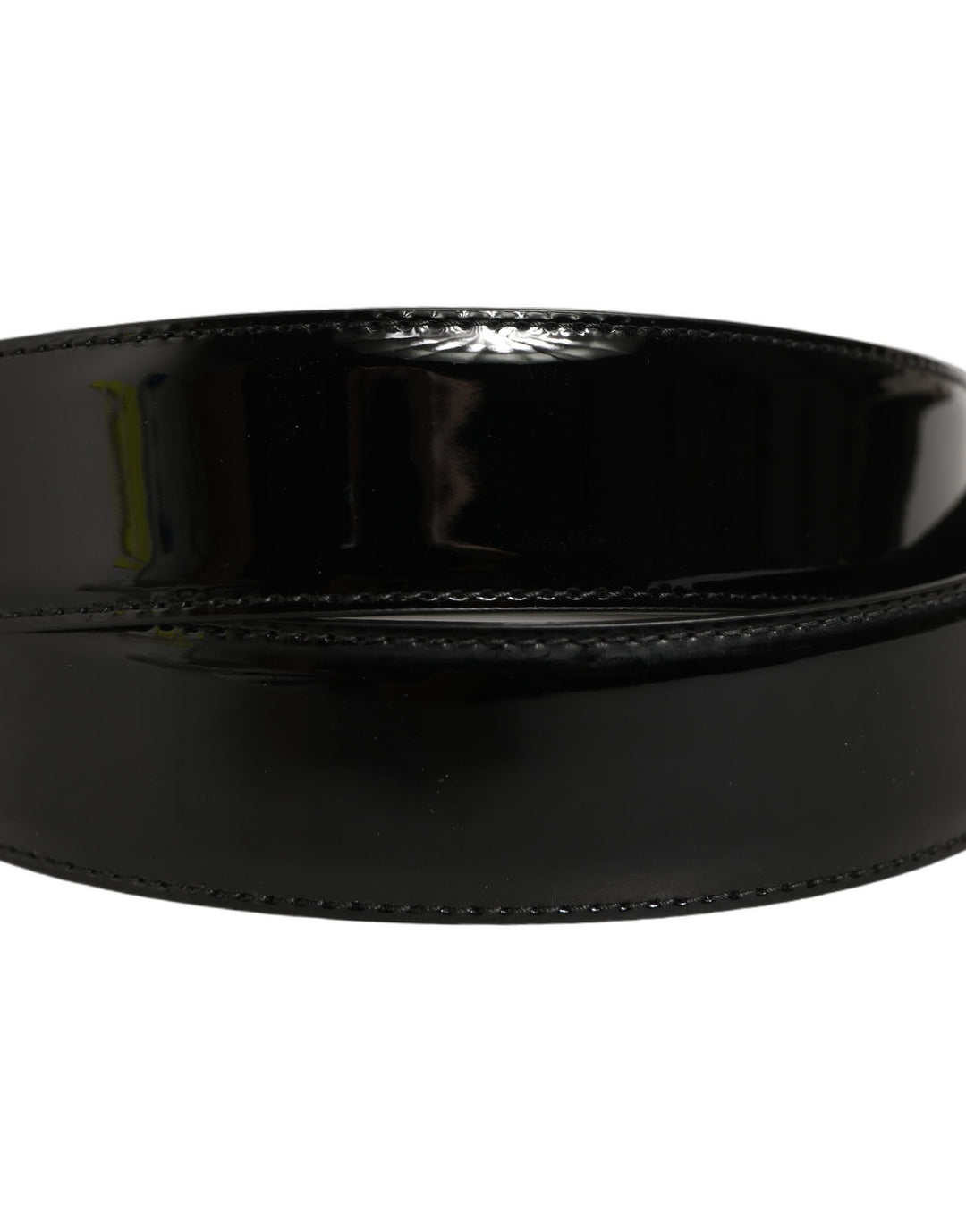 Dolce &amp; Gabbana Black Patent Leather Silver Metal Buckle Belt