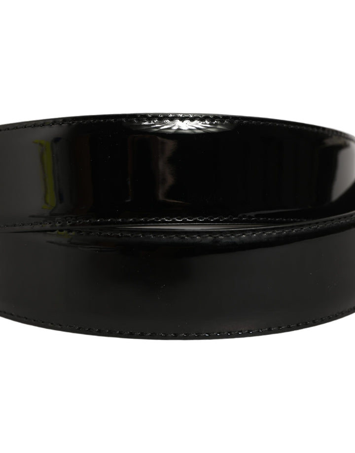 Dolce &amp; Gabbana Black Patent Leather Silver Metal Buckle Belt