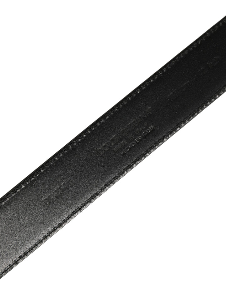 Dolce &amp; Gabbana Black Patent Leather Silver Metal Buckle Belt