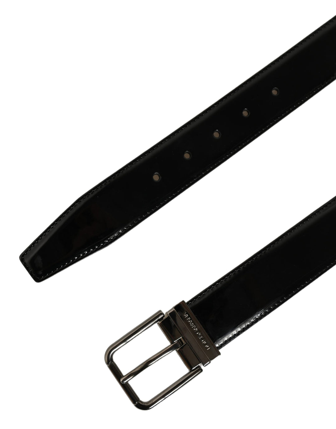Dolce &amp; Gabbana Black Patent Leather Silver Metal Buckle Belt