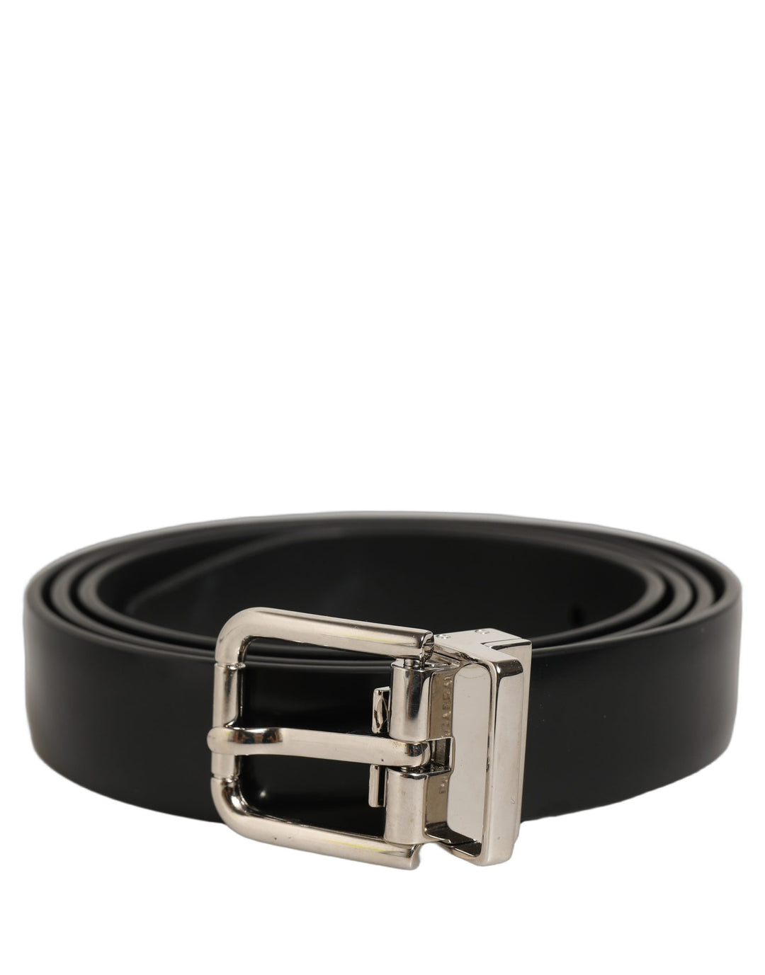 Dolce &amp; Gabbana Black Leather Silver Tone Metal Buckle Belt