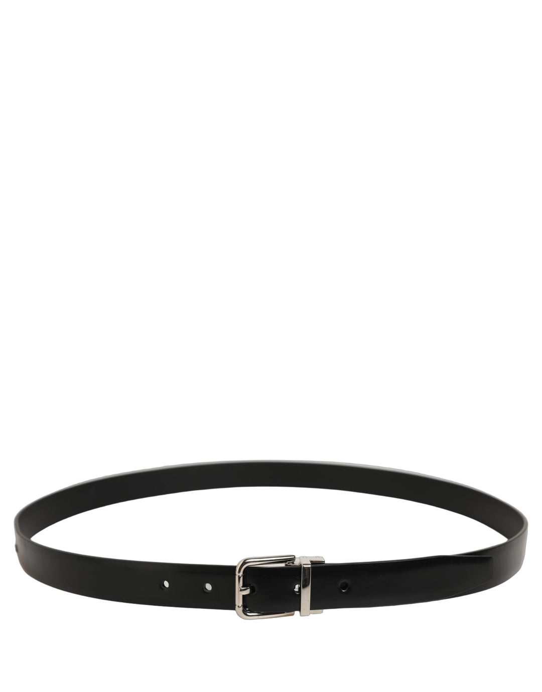 Dolce &amp; Gabbana Black Leather Silver Tone Metal Buckle Belt