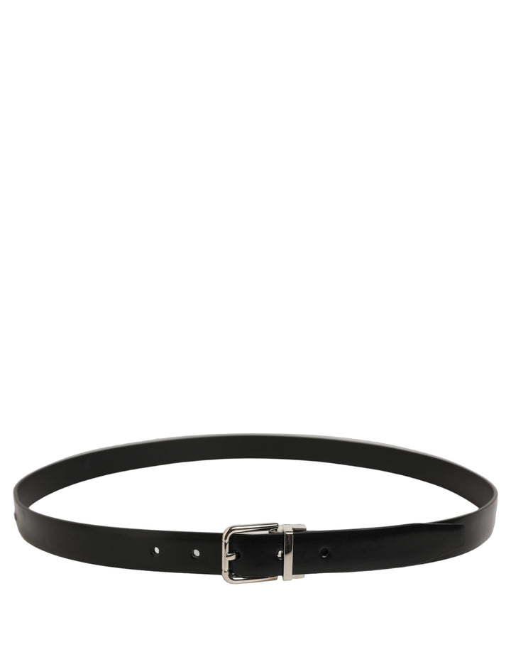 Dolce &amp; Gabbana Black Leather Silver Tone Metal Buckle Belt