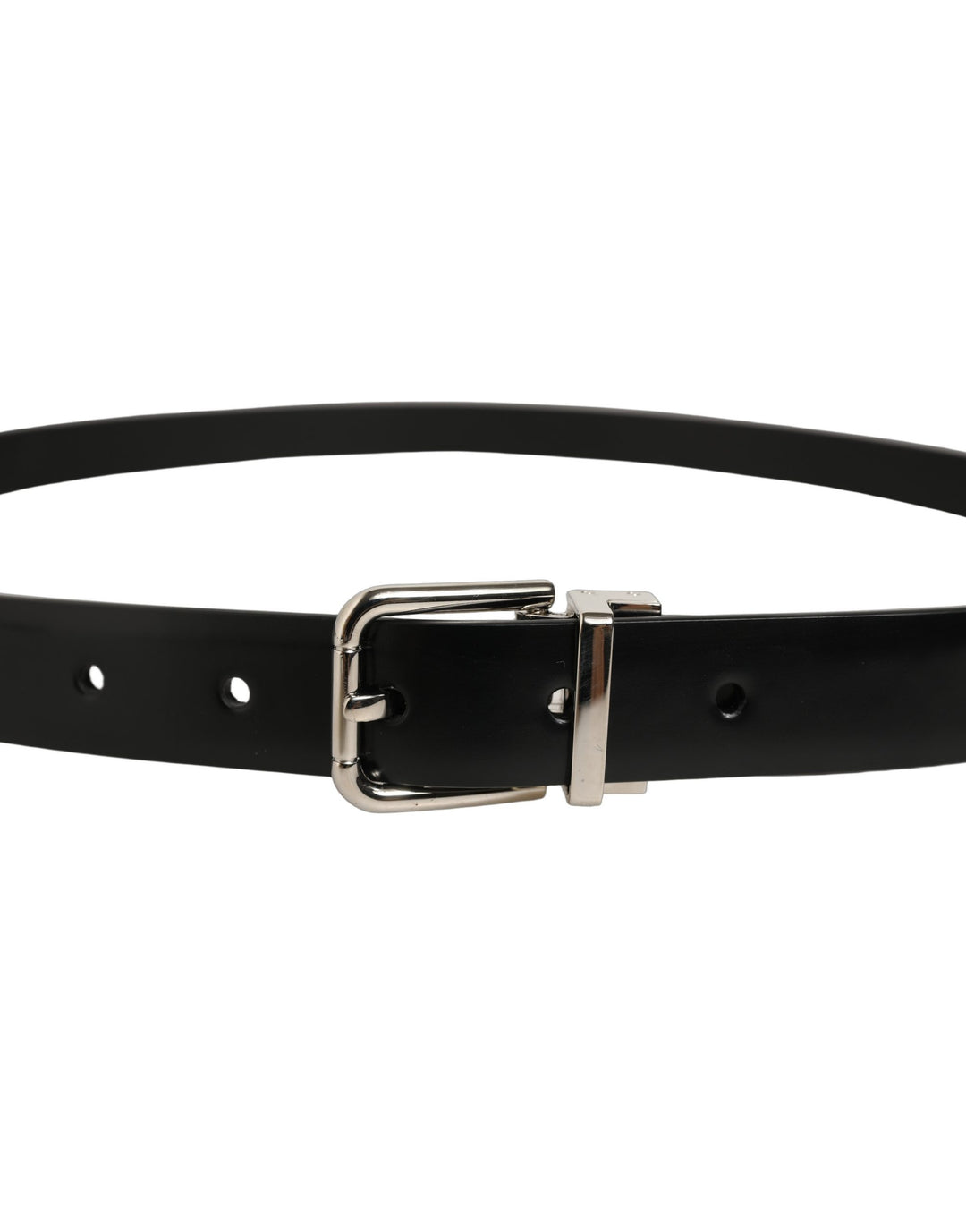 Dolce &amp; Gabbana Black Leather Silver Tone Metal Buckle Belt