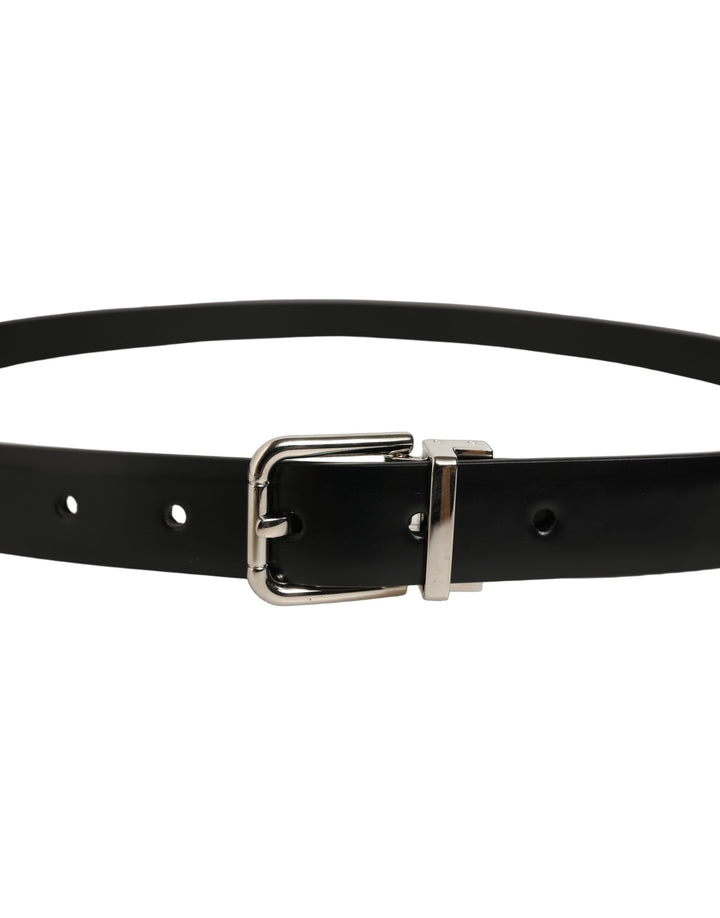 Dolce &amp; Gabbana Black Leather Silver Tone Metal Buckle Belt