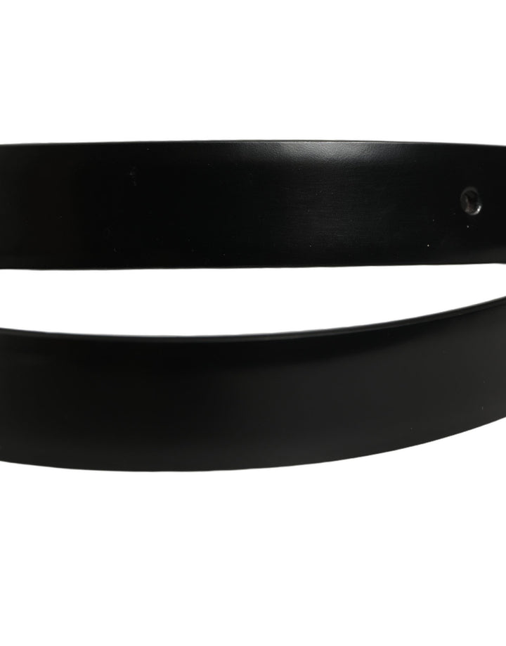 Dolce &amp; Gabbana Black Leather Silver Tone Metal Buckle Belt