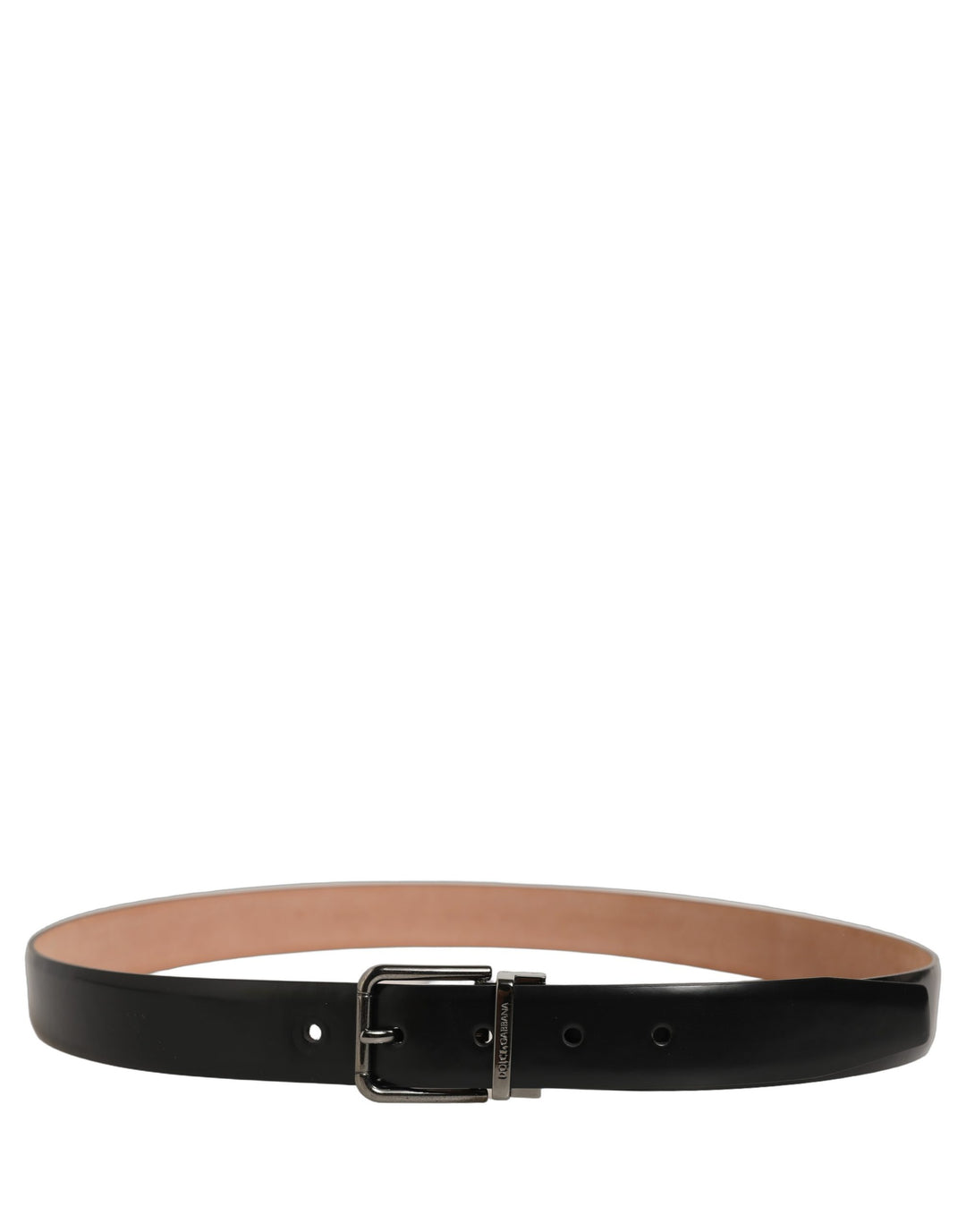 Dolce &amp; Gabbana Black Calf Leather Silver Metal Buckle Belt