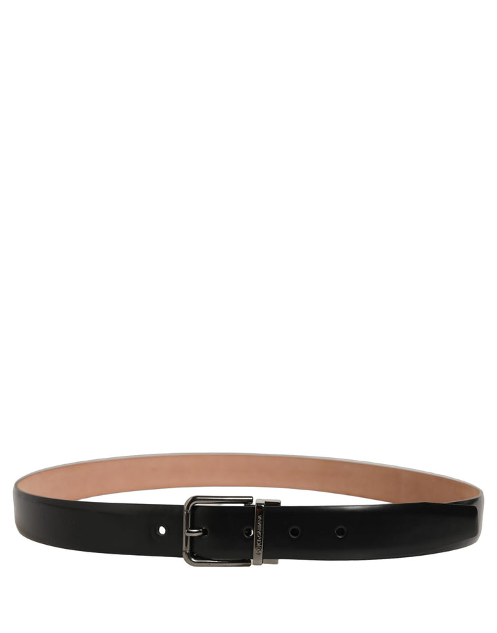 Dolce &amp; Gabbana Black Calf Leather Silver Metal Buckle Belt
