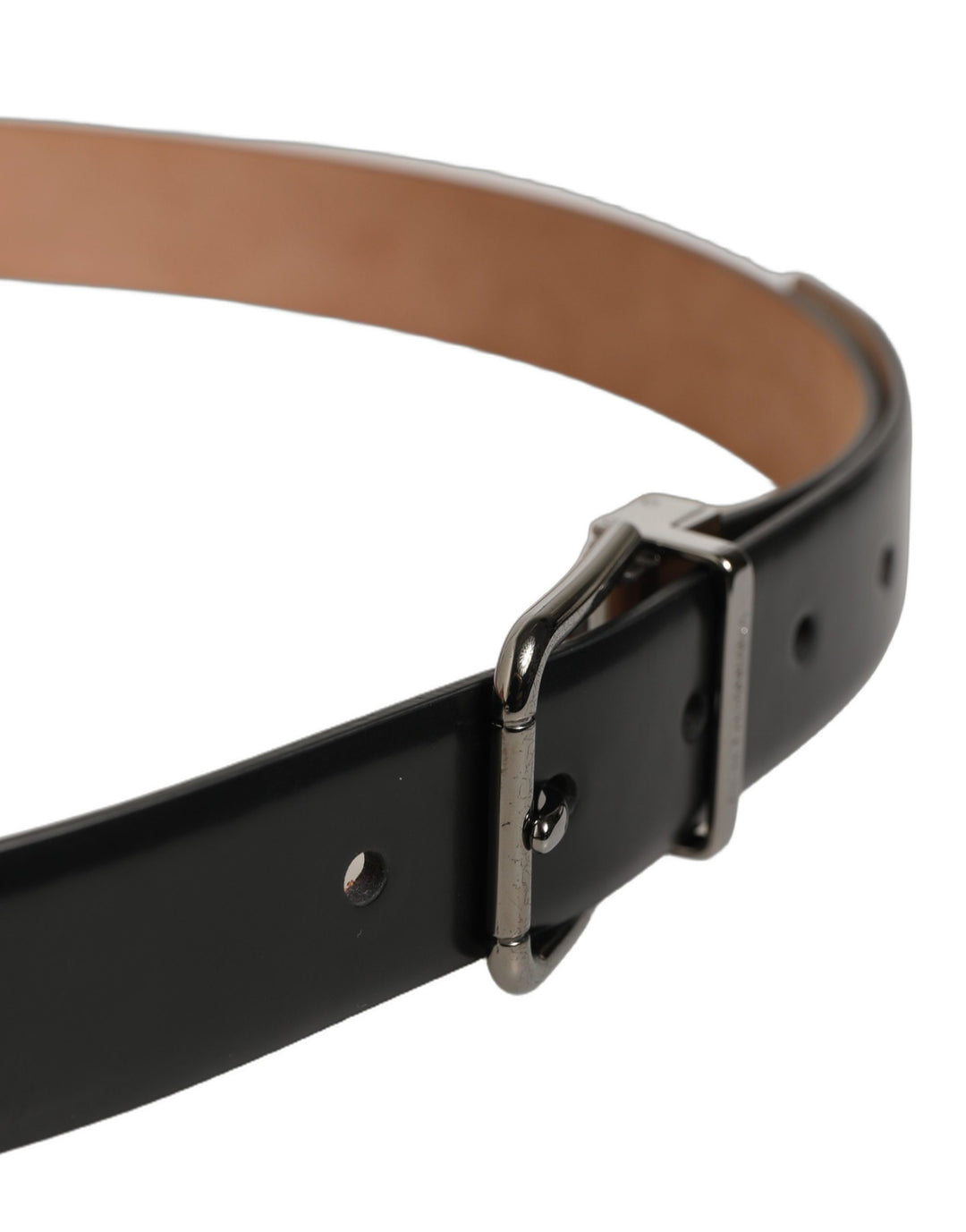 Dolce &amp; Gabbana Black Calf Leather Silver Metal Buckle Belt