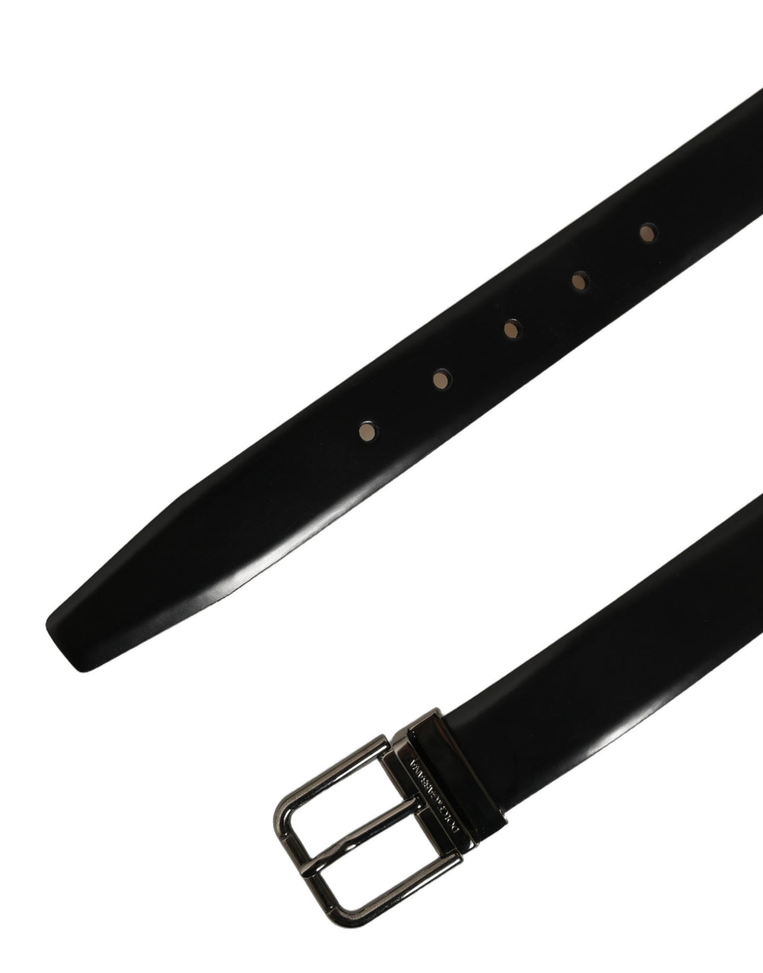 Dolce &amp; Gabbana Black Calf Leather Silver Metal Buckle Belt