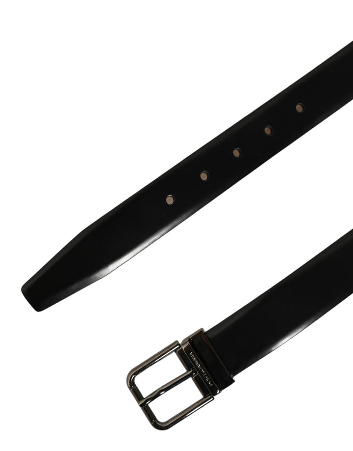 Dolce &amp; Gabbana Black Calf Leather Silver Metal Buckle Belt