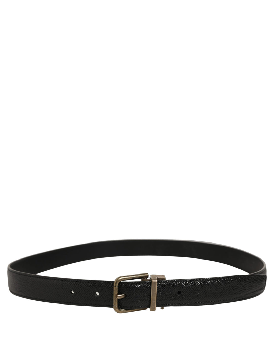 Dolce &amp; Gabbana Men Black Calf Leather Gold Metal Buckle Belt