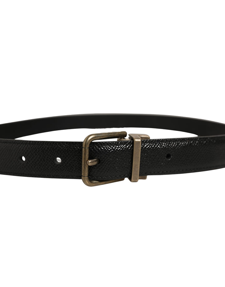 Dolce &amp; Gabbana Men Black Calf Leather Gold Metal Buckle Belt