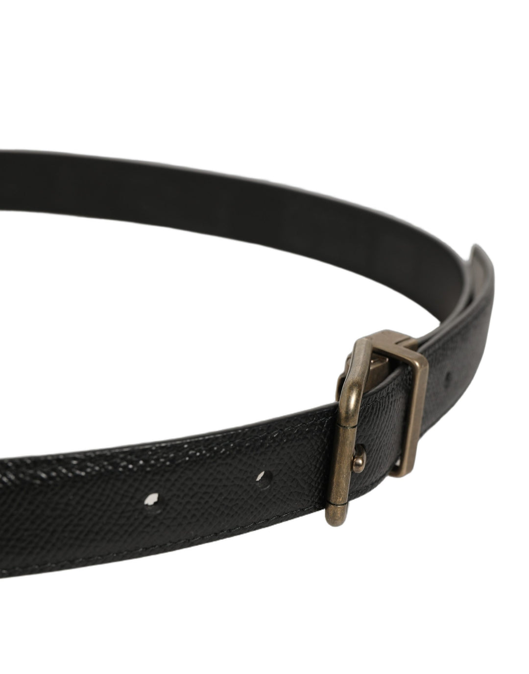 Dolce &amp; Gabbana Men Black Calf Leather Gold Metal Buckle Belt