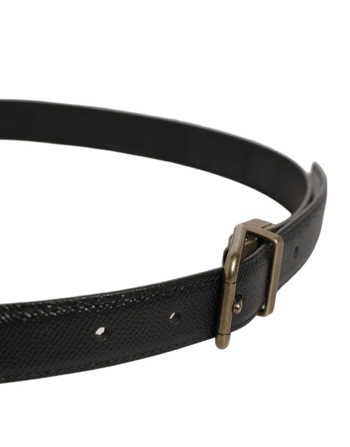 Dolce &amp; Gabbana Men Black Calf Leather Gold Metal Buckle Belt