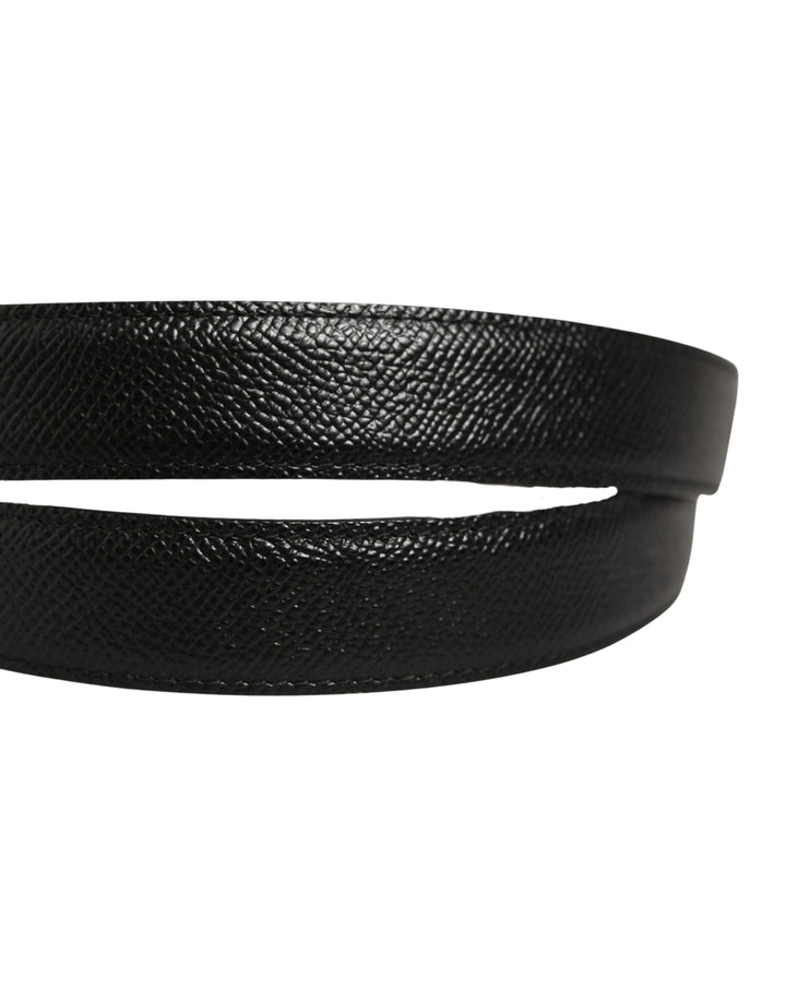 Dolce &amp; Gabbana Men Black Calf Leather Gold Metal Buckle Belt