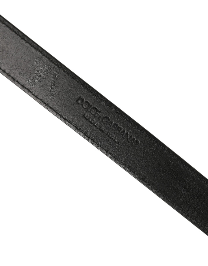 Dolce &amp; Gabbana Men Black Calf Leather Gold Metal Buckle Belt