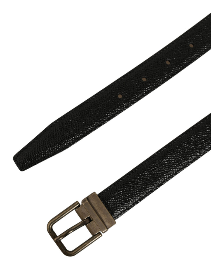 Dolce &amp; Gabbana Men Black Calf Leather Gold Metal Buckle Belt