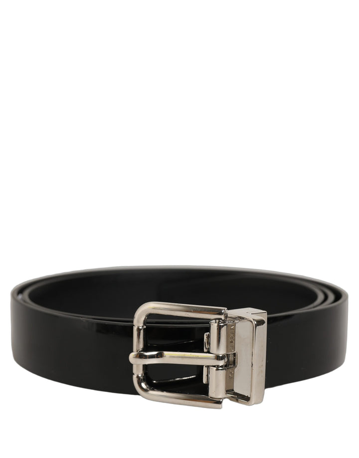 Dolce &amp; Gabbana Black Classic Leather Silver Tone Buckle Belt