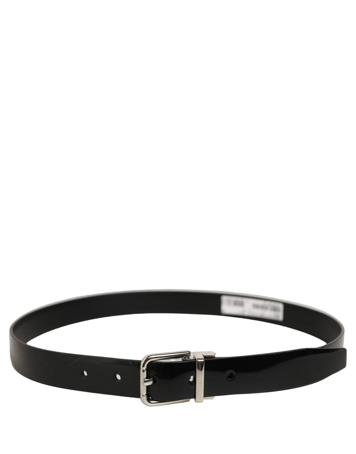 Dolce &amp; Gabbana Black Classic Leather Silver Tone Buckle Belt