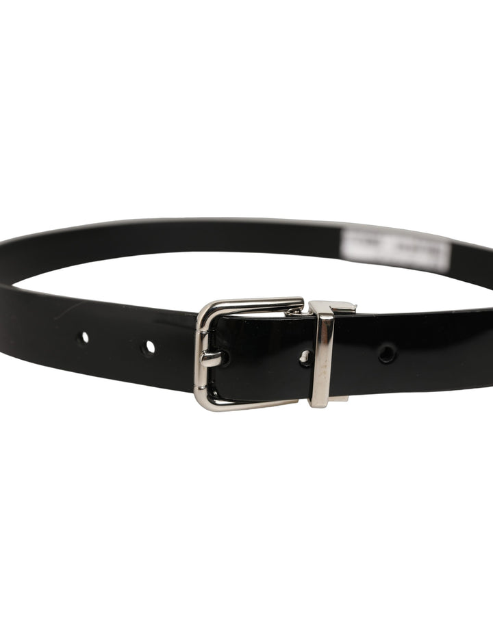 Dolce &amp; Gabbana Black Classic Leather Silver Tone Buckle Belt