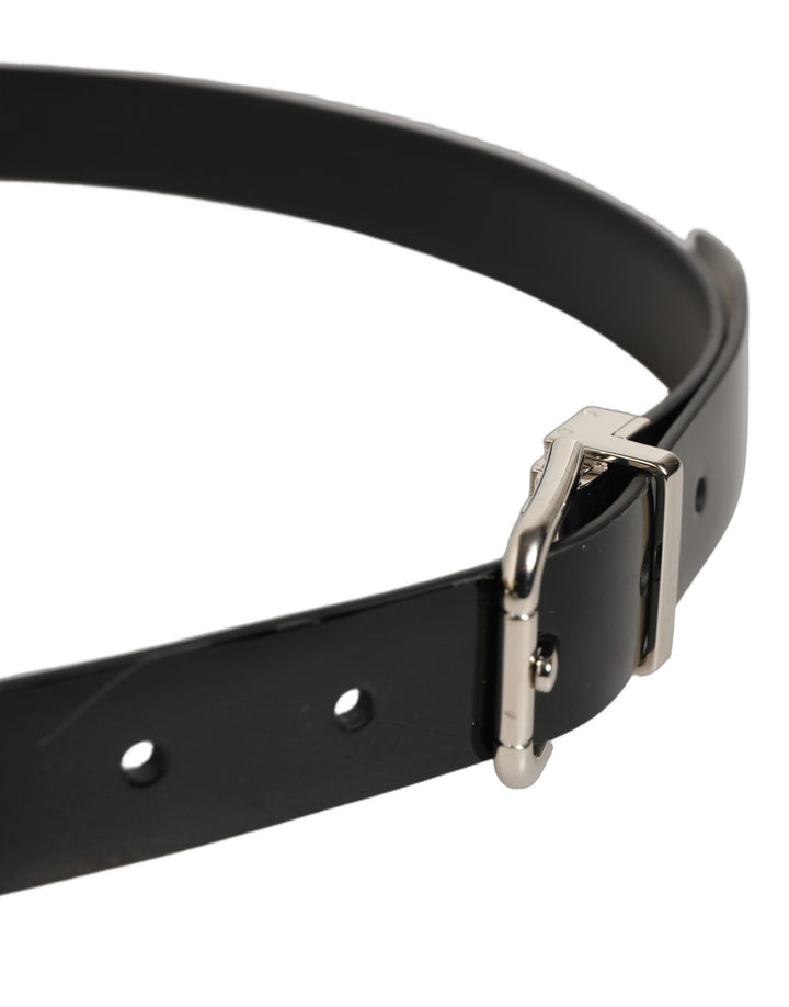 Dolce &amp; Gabbana Black Classic Leather Silver Tone Buckle Belt