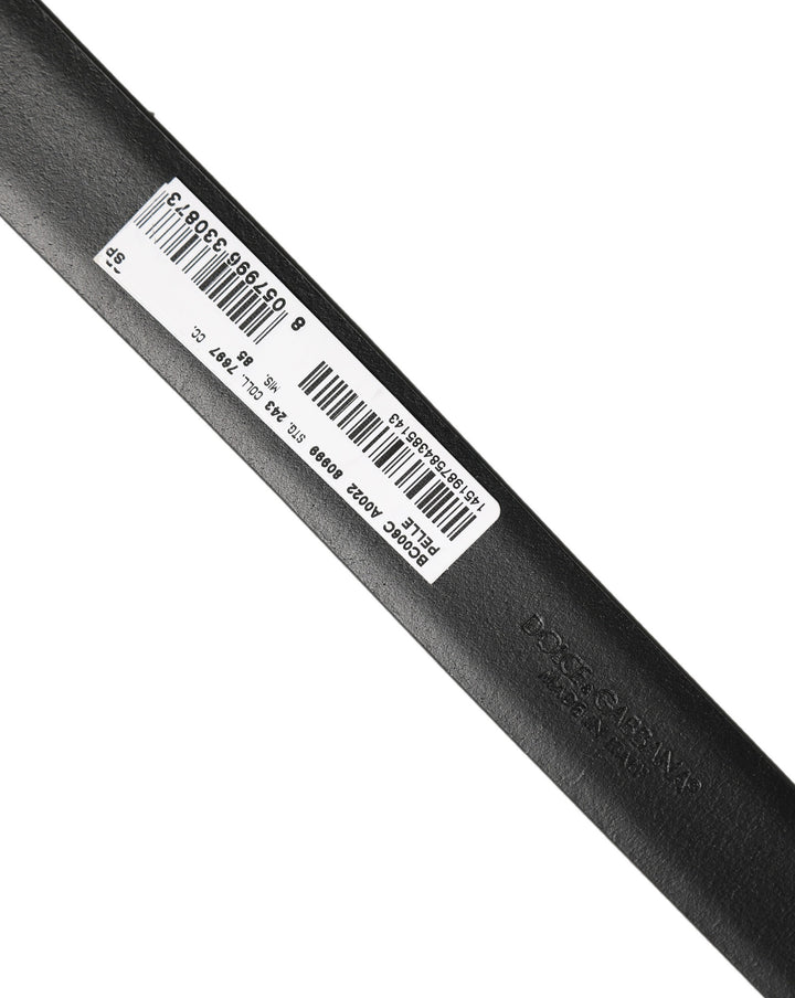 Dolce &amp; Gabbana Black Classic Leather Silver Tone Buckle Belt