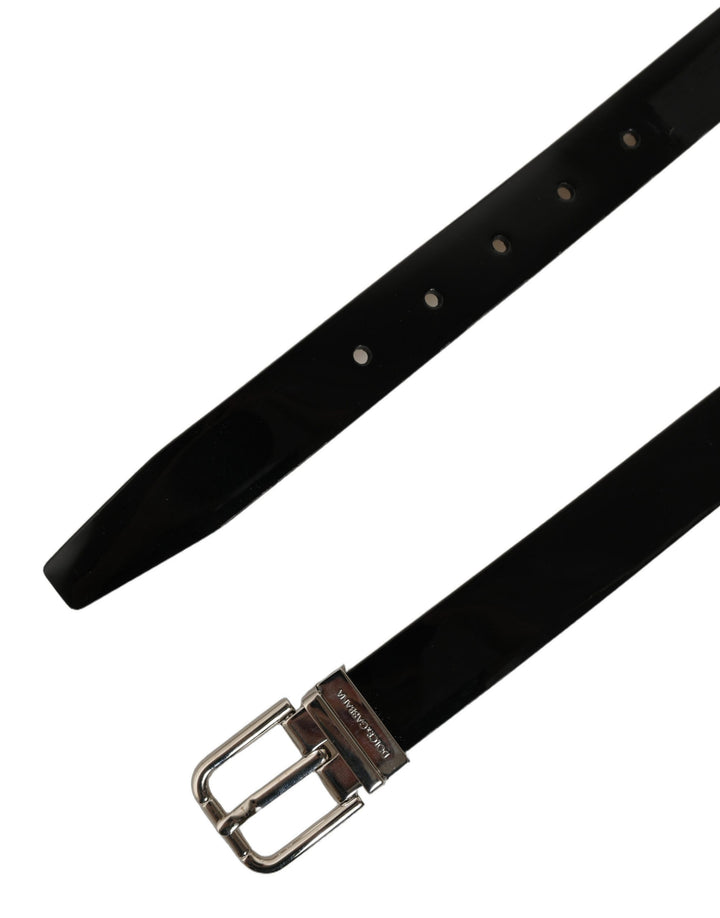 Dolce &amp; Gabbana Black Classic Leather Silver Tone Buckle Belt