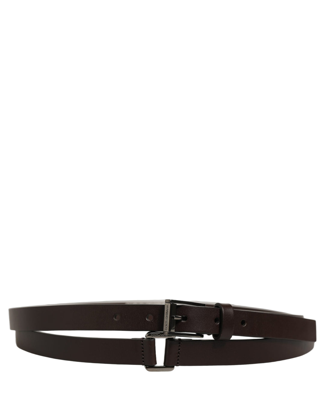 Dolce &amp; Gabbana Brown Leather Double Wrap Metal Buckle Belt