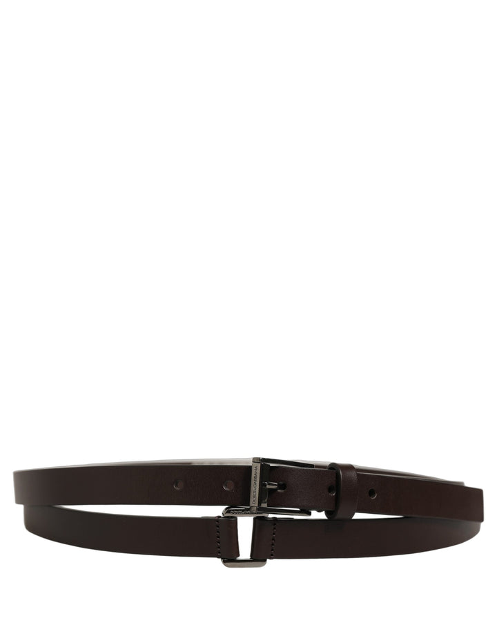 Dolce &amp; Gabbana Brown Leather Double Wrap Metal Buckle Belt