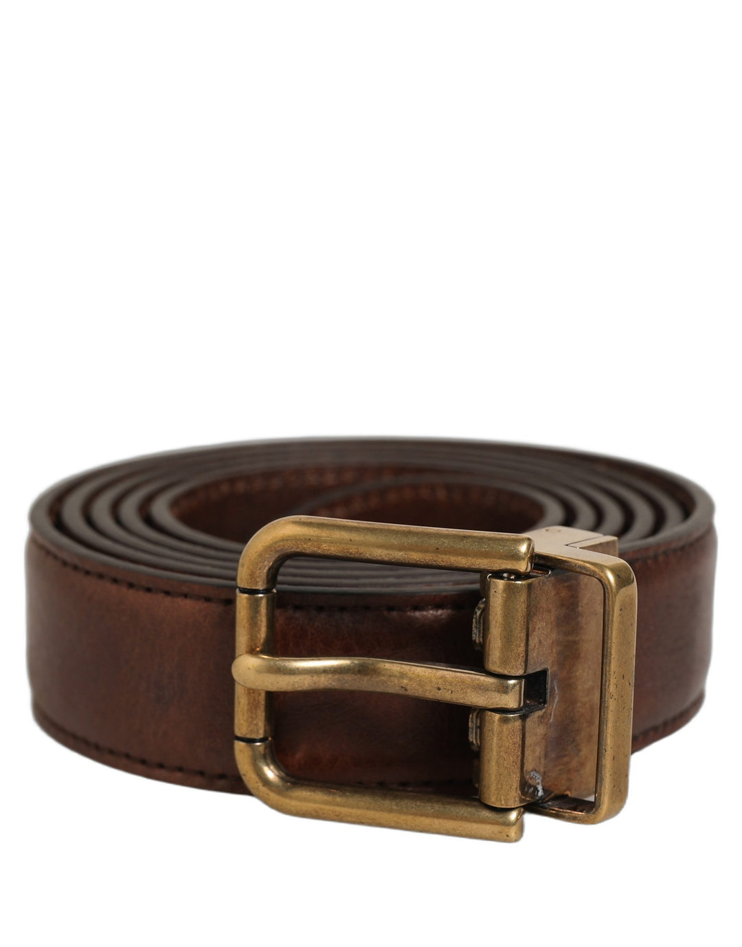 Dolce &amp; Gabbana Brown Leather Gold Tone Metal Buckle Belt