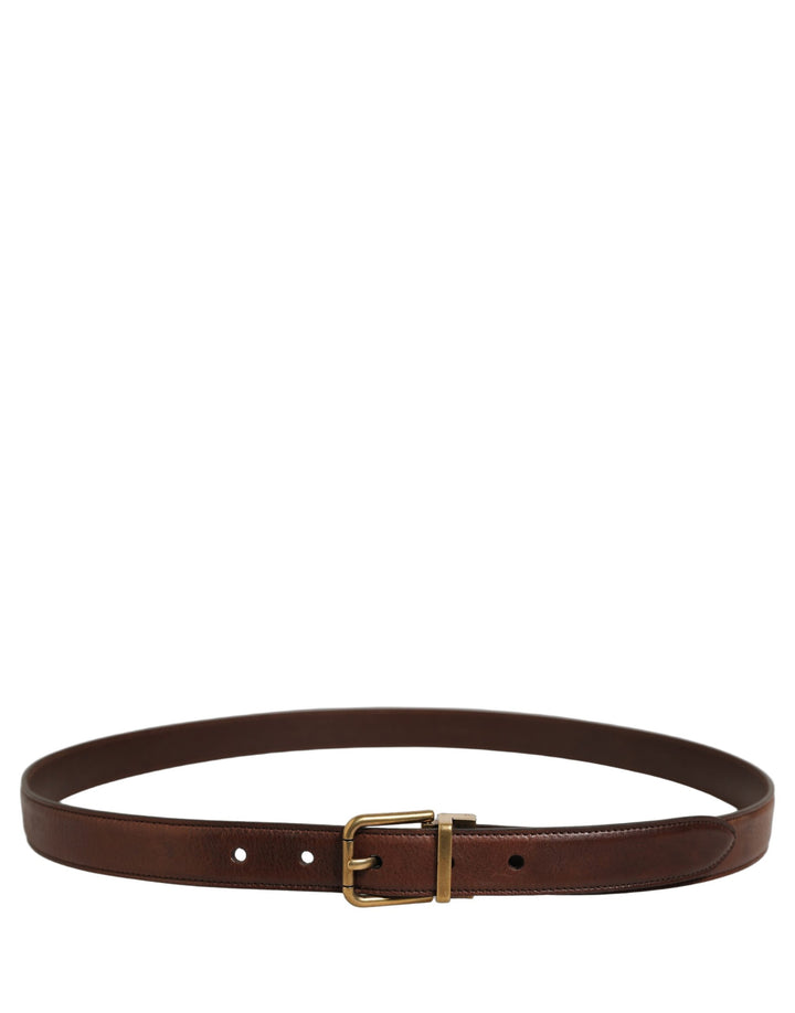 Dolce &amp; Gabbana Brown Leather Gold Tone Metal Buckle Belt