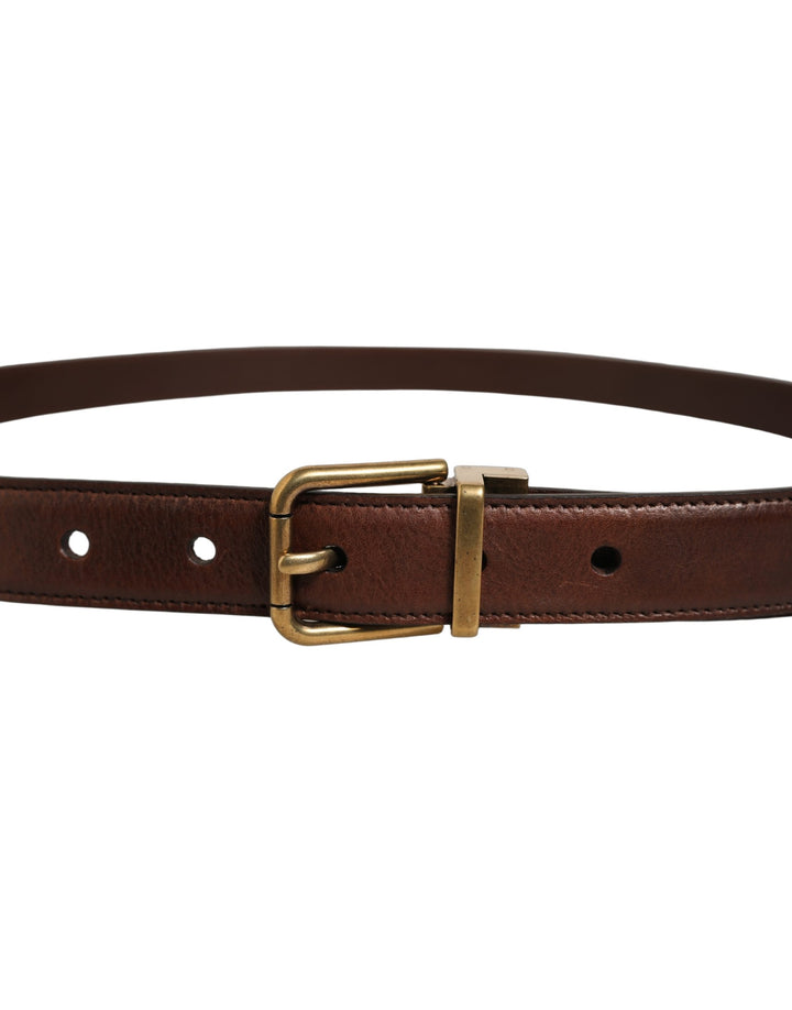 Dolce &amp; Gabbana Brown Leather Gold Tone Metal Buckle Belt