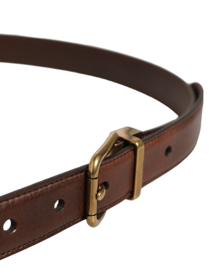 Dolce &amp; Gabbana Brown Leather Gold Tone Metal Buckle Belt