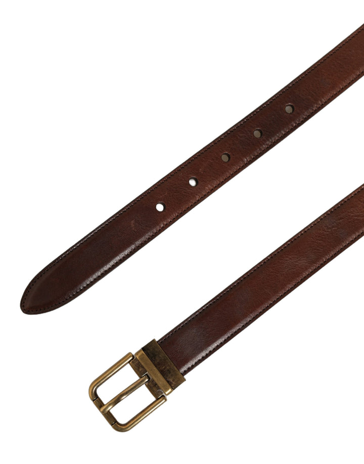 Dolce &amp; Gabbana Brown Leather Gold Tone Metal Buckle Belt