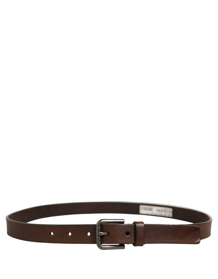 Dolce &amp; Gabbana Brown Leather Silver Tone Metal Buckle Belt