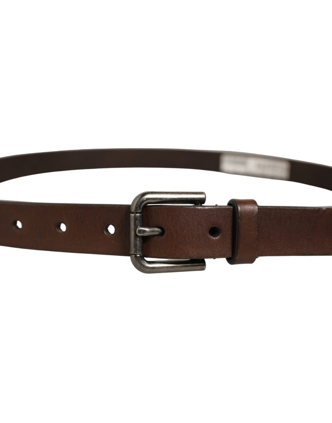 Dolce &amp; Gabbana Brown Leather Silver Tone Metal Buckle Belt