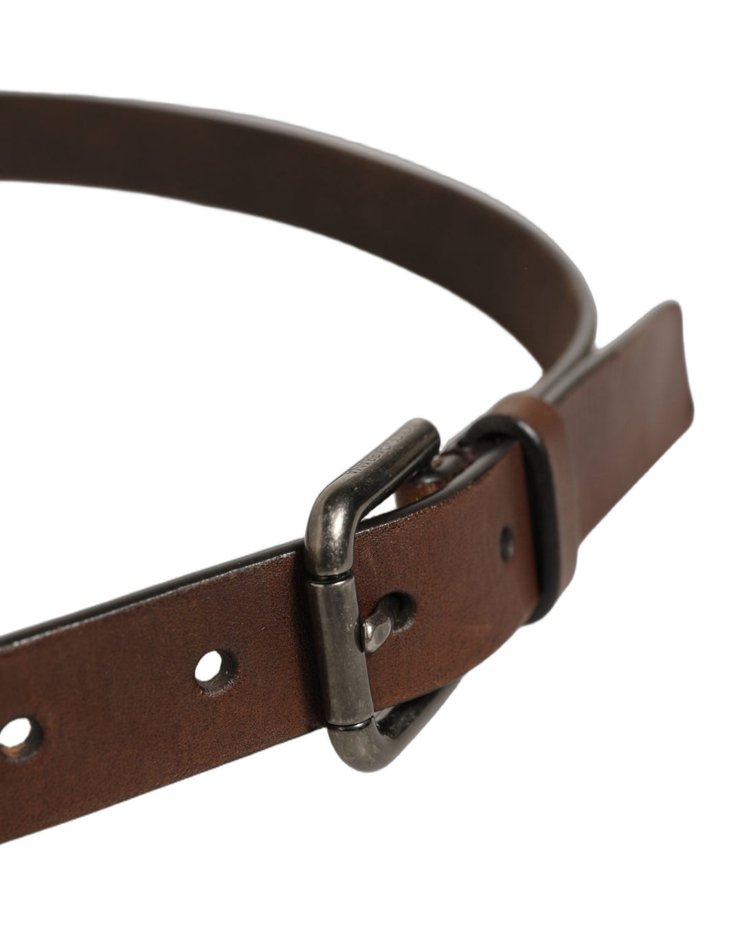 Dolce &amp; Gabbana Brown Leather Silver Tone Metal Buckle Belt