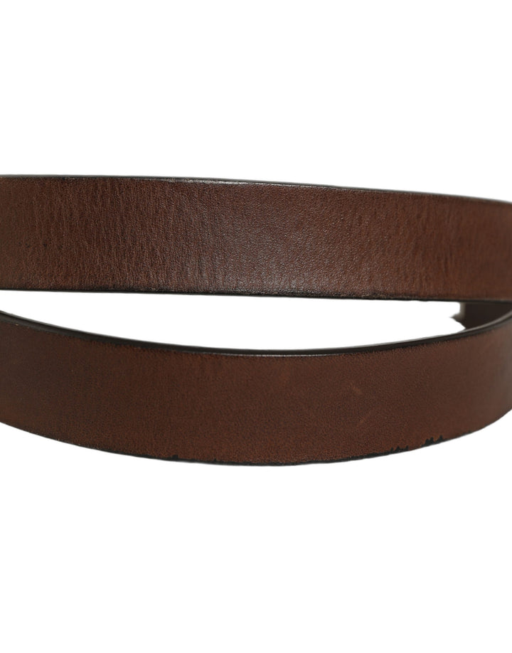 Dolce &amp; Gabbana Brown Leather Silver Tone Metal Buckle Belt
