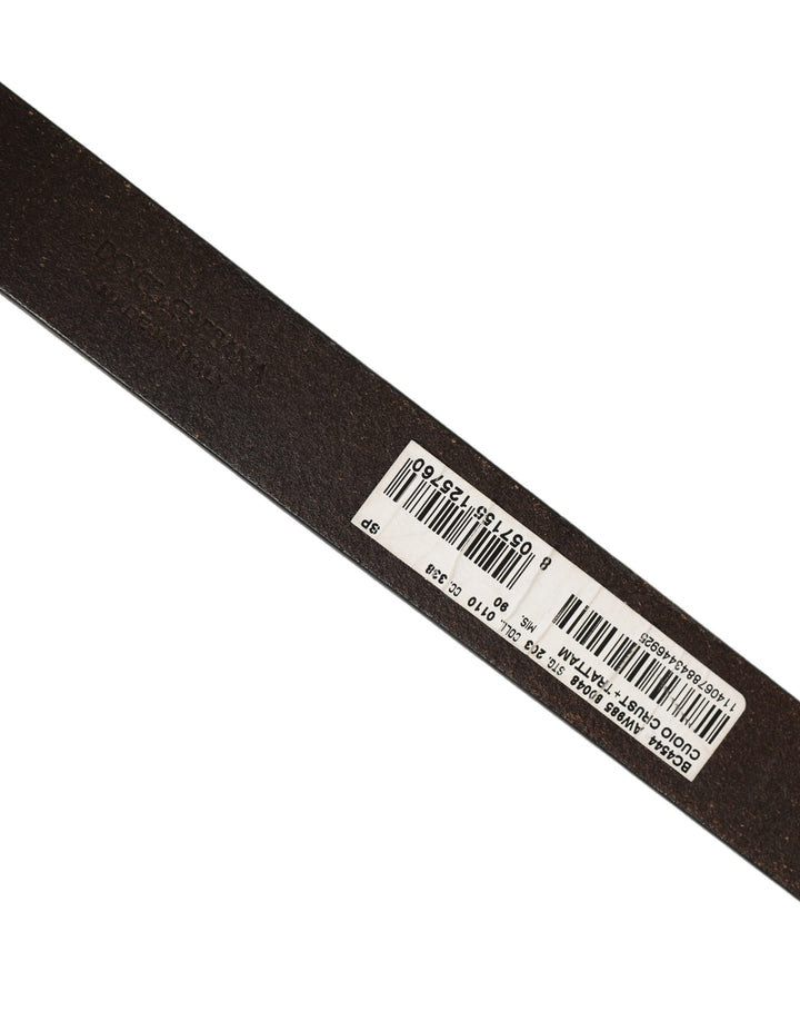 Dolce &amp; Gabbana Brown Leather Silver Tone Metal Buckle Belt