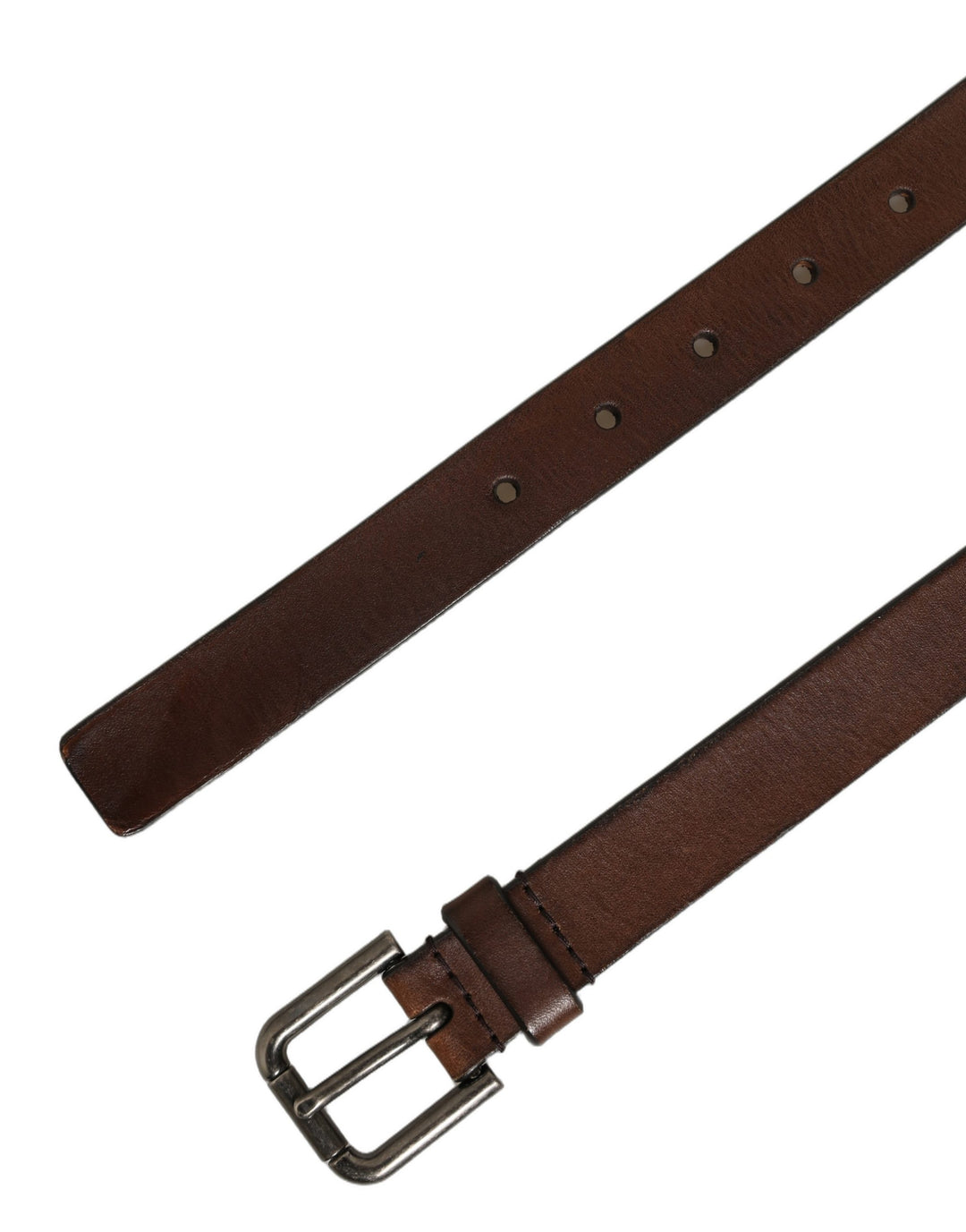 Dolce &amp; Gabbana Brown Leather Silver Tone Metal Buckle Belt