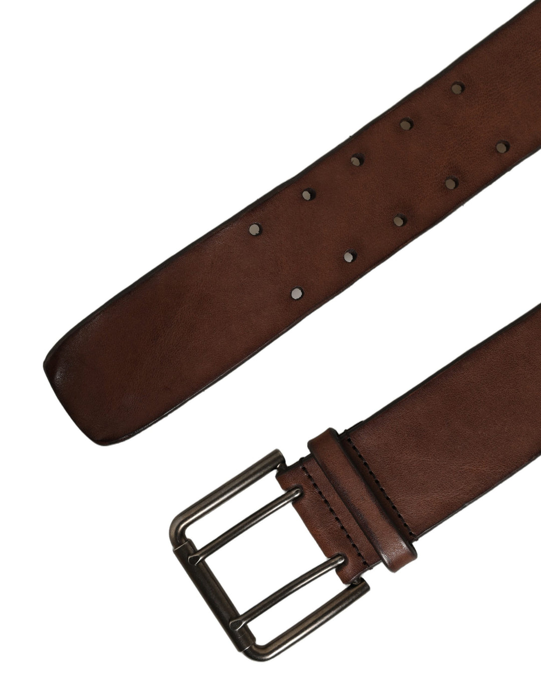 Dolce &amp; Gabbana Belt Brown Leather Double Prong Metal Buckle