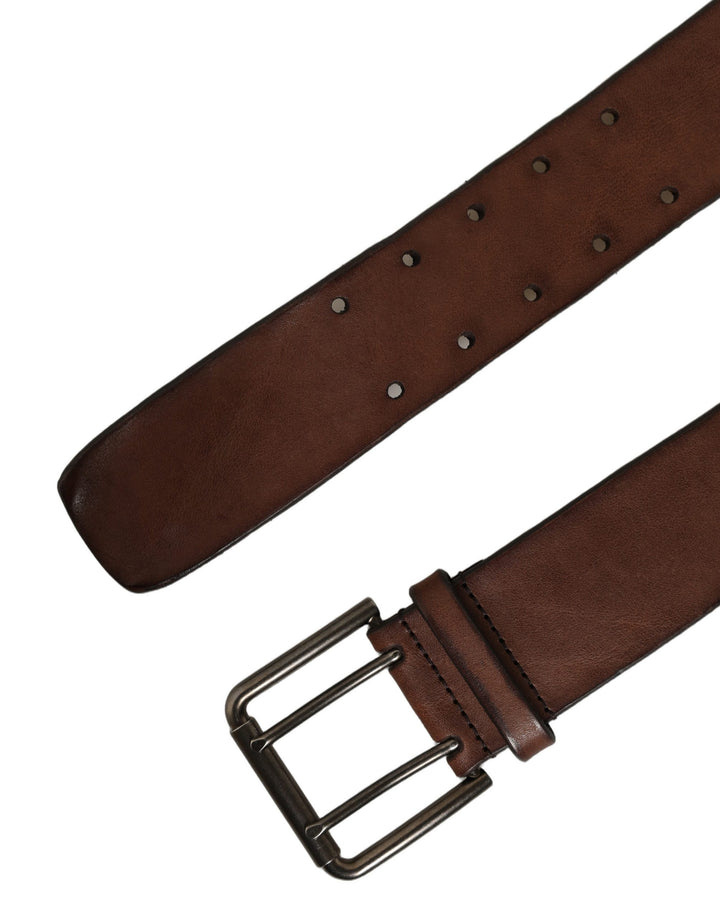Dolce &amp; Gabbana Belt Brown Leather Double Prong Metal Buckle