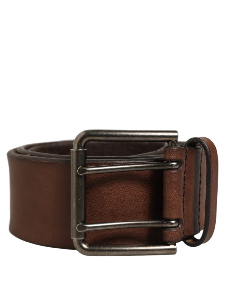 Dolce &amp; Gabbana Belt Brown Leather Double Prong Metal Buckle