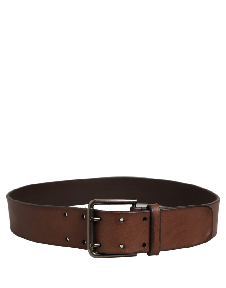 Dolce &amp; Gabbana Belt Brown Leather Double Prong Metal Buckle